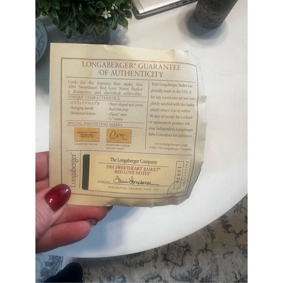 Longaberger Basket 2001 Sweetheart Red Love Notes Fabric Plastic Lined Charm - Picture 11 of 11